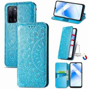 For OPPO A55 5G Blooming Mandala Embossed Pattern Magnetic Horizontal Flip Leather Case with Holder & Card Slots & Wallet(Blue)