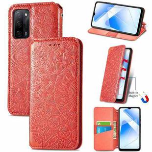 For OPPO A55 5G Blooming Mandala Embossed Pattern Magnetic Horizontal Flip Leather Case with Holder & Card Slots & Wallet(Red)