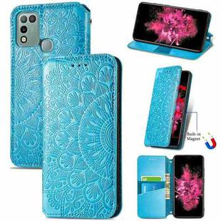 For Infinix Hot 10 Play Blooming Mandala Embossed Pattern Magnetic Horizontal Flip Leather Case with Holder & Card Slots & Wallet(Blue)