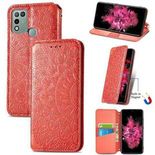 For Infinix Hot 10 Play Blooming Mandala Embossed Pattern Magnetic Horizontal Flip Leather Case with Holder & Card Slots & Wallet(Red)