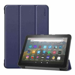 For Amazon Fire HD 8 / HD 8 Plus (2020) ENKAY Custer Texture Horizontal Flip PU+PC Leather Case with Three-folding Holder & Sleep / Wake-up Function(Dark Blue)