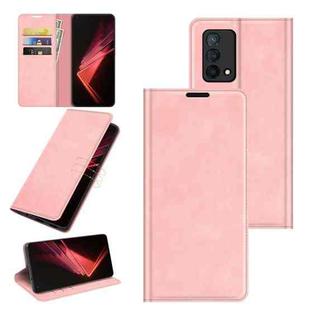 For OPPO K9 Retro-skin Business Magnetic Suction Leather Case with Holder & Card Slots & Wallet(Pink)