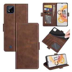 For OPPO Realme C11 2021 Dual-side Magnetic Buckle Horizontal Flip Leather Case with Holder & Card Slots & Wallet(Brown)