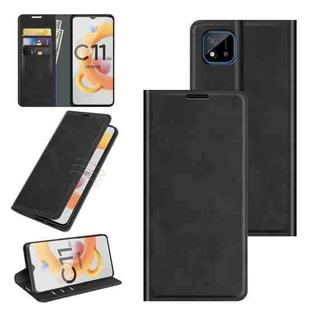 For OPPO Realme C11 2021 Retro-skin Business Magnetic Suction Leather Case with Holder & Card Slots & Wallet(Black)