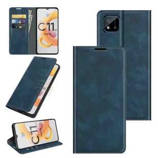 For OPPO Realme C11 2021 Retro-skin Business Magnetic Suction Leather Case with Holder & Card Slots & Wallet(Dark Blue)