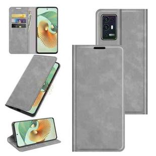 For ZTE Axon 30 Pro 5G Retro-skin Business Magnetic Suction Leather Case with Holder & Card Slots & Wallet(Grey)