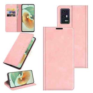 For ZTE Axon 30 Pro 5G Retro-skin Business Magnetic Suction Leather Case with Holder & Card Slots & Wallet(Pink)