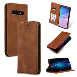 Retro Skin Feel Business Magnetic Horizontal Flip Leather Case for Samsung Galaxy S10(Brown)