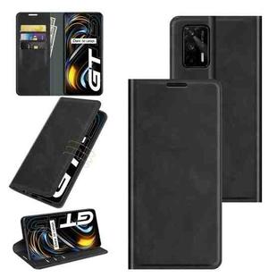 For OPPO Realme GT 5G / Realme Q3 Pro 5G Retro-skin Business Magnetic Suction Leather Case with Holder & Card Slots & Wallet(Black)