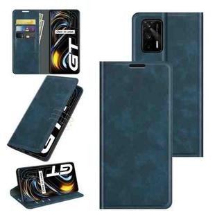 For OPPO Realme GT 5G / Realme Q3 Pro 5G Retro-skin Business Magnetic Suction Leather Case with Holder & Card Slots & Wallet(Dark Blue)