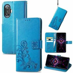 For Xiaomi Redmi K40 Gaming /Poco F3 GT Four-leaf Clasp Embossed Buckle Mobile Phone Protection Leather Case with Lanyard & Card Slot & Wallet & Bracket Function(Blue)