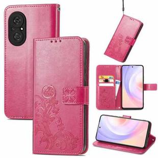 For Honor 50 SE Four-leaf Clasp Embossed Buckle Mobile Phone Protection Leather Case with Lanyard & Card Slot & Wallet & Bracket Function(Magenta)