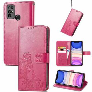 For  Doogee X96 Pro Four-leaf Clasp Embossed Buckle Mobile Phone Protection Leather Case with Lanyard & Card Slot & Wallet & Bracket Function(Magenta)