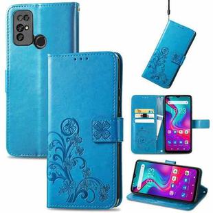 For  Doogee X96 Pro Four-leaf Clasp Embossed Buckle Mobile Phone Protection Leather Case with Lanyard & Card Slot & Wallet & Bracket Function(Blue)