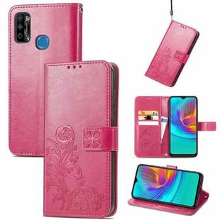 For Infinix X680 / Smart 4 Four-leaf Clasp Embossed Buckle Mobile Phone Protection Leather Case with Lanyard & Card Slot & Wallet & Bracket Function(Magenta)