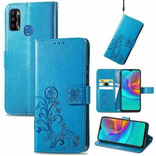 For Infinix X680 / Smart 4 Four-leaf Clasp Embossed Buckle Mobile Phone Protection Leather Case with Lanyard & Card Slot & Wallet & Bracket Function(Blue)