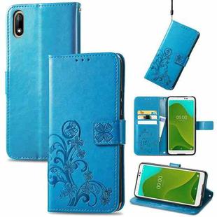 For Wiko Jerry 4 Four-leaf Clasp Embossed Buckle Mobile Phone Protection Leather Case with Lanyard & Card Slot & Wallet & Bracket Function(Blue)