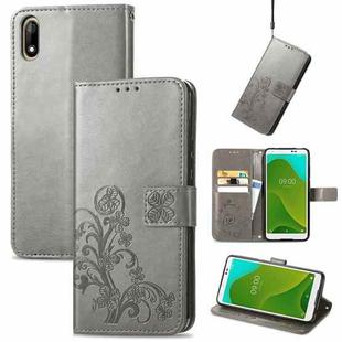For Wiko Jerry 4 Four-leaf Clasp Embossed Buckle Mobile Phone Protection Leather Case with Lanyard & Card Slot & Wallet & Bracket Function(Gray)