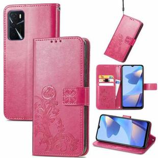 For OPPO A16 Four-leaf Clasp Embossed Buckle Leather Phone Case(Magenta)