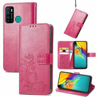 For Infinix Hot 9 Four-leaf Clasp Embossed Buckle Mobile Phone Protection Leather Case with Lanyard & Card Slot & Wallet & Bracket Function(Magenta)