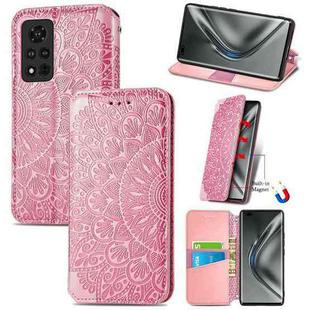 For Honor V40 5G Blooming Mandala Embossed Pattern Magnetic Horizontal Flip Leather Case with Holder & Card Slots & Wallet(Pink)