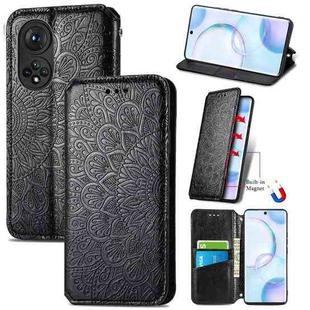 For Honor 50 Blooming Mandala Embossed Pattern Magnetic Horizontal Flip Leather Case with Holder & Card Slots & Wallet(Black)