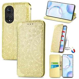 For Honor 50 Blooming Mandala Embossed Pattern Magnetic Horizontal Flip Leather Case with Holder & Card Slots & Wallet(Yellow)