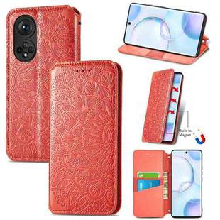 For Honor 50 Blooming Mandala Embossed Pattern Magnetic Horizontal Flip Leather Case with Holder & Card Slots & Wallet(Red)