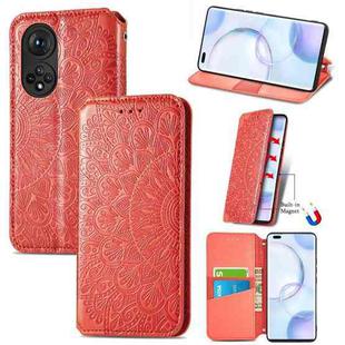 For Honor 50 Pro Blooming Mandala Embossed Pattern Magnetic Horizontal Flip Leather Case with Holder & Card Slots & Wallet(Red)