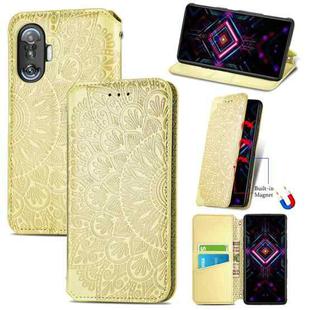 For Xiaomi Redmi K40 Gaming Blooming Mandala Embossed Pattern Magnetic Horizontal Flip Leather Case with Holder & Card Slots & Wallet(Yellow)