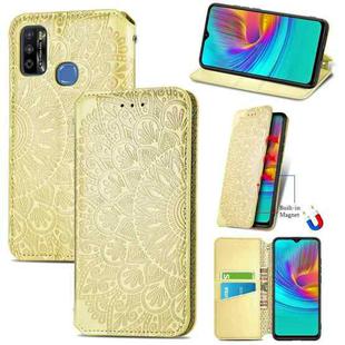 For Infinix X680 / Smart 4 Blooming Mandala Embossed Pattern Magnetic Horizontal Flip Leather Case with Holder & Card Slots & Wallet(Yellow)