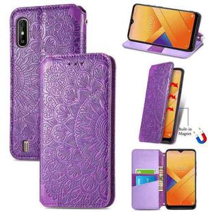 For Wiko Y81 Blooming Mandala Embossed Pattern Magnetic Horizontal Flip Leather Case with Holder & Card Slots & Wallet(Purple)