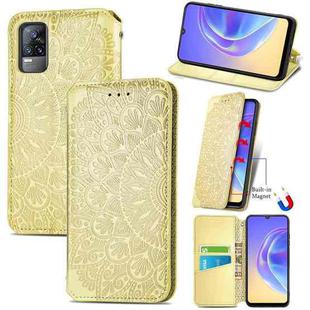 For vivo V21e 4G Blooming Mandala Embossed Pattern Magnetic Horizontal Flip Leather Case with Holder & Card Slots & Wallet(Yellow)