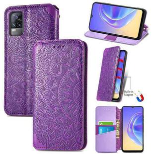 For vivo V21e 4G Blooming Mandala Embossed Pattern Magnetic Horizontal Flip Leather Case with Holder & Card Slots & Wallet(Purple)