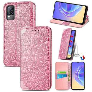 For vivo V21e 4G Blooming Mandala Embossed Pattern Magnetic Horizontal Flip Leather Case with Holder & Card Slots & Wallet(Pink)