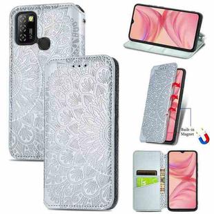 For Infinix Hot 10 Lite Blooming Mandala Embossed Pattern Magnetic Horizontal Flip Leather Case with Holder & Card Slots & Wallet(Grey)