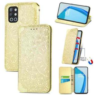 For OnePlus 9R Blooming Mandala Embossed Pattern Magnetic Horizontal Flip Leather Case with Holder & Card Slots & Wallet(Yellow)