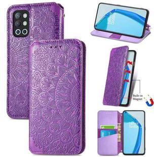 For OnePlus 9R Blooming Mandala Embossed Pattern Magnetic Horizontal Flip Leather Case with Holder & Card Slots & Wallet(Purple)