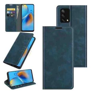 For OPPO F19 / A74 4G Retro-skin Business Magnetic Suction Leather Case with Holder & Card Slots & Wallet(Dark Blue)