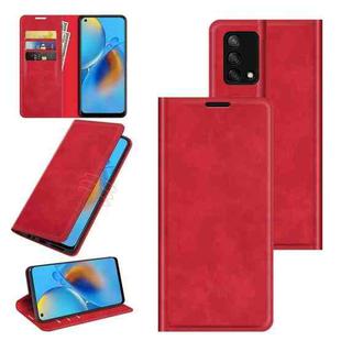 For OPPO F19 / A74 4G Retro-skin Business Magnetic Suction Leather Case with Holder & Card Slots & Wallet(Red)