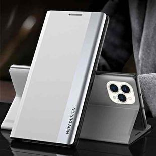 For iPhone 13 Pro Max Side Electroplated Magnetic Ultra-Thin Horizontal Flip Leather Case with Holder (Silver)