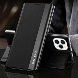 For iPhone 13 Side Electroplated Magnetic Ultra-Thin Horizontal Flip Leather Case with Holder(Black)