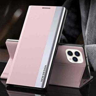 For iPhone 13 Side Electroplated Magnetic Ultra-Thin Horizontal Flip Leather Case with Holder(Pink)