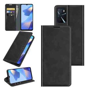 For OPPO A16 Retro-skin Business Magnetic Suction Leather Case with Holder & Card Slots & Wallet(Black)