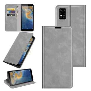 For ZTE Blade A31 Retro-skin Business Magnetic Suction Leather Case with Holder & Card Slots & Wallet(Grey)