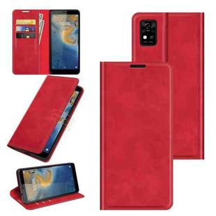 For ZTE Blade A31 Retro-skin Business Magnetic Suction Leather Case with Holder & Card Slots & Wallet(Red)