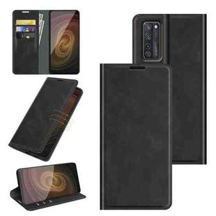 For ZTE Axon 20 5G Retro-skin Business Magnetic Suction Leather Case with Holder & Card Slots & Wallet(Black)