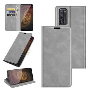 For ZTE Axon 20 5G Retro-skin Business Magnetic Suction Leather Case with Holder & Card Slots & Wallet(Grey)