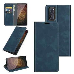 For ZTE Axon 20 5G Retro-skin Business Magnetic Suction Leather Case with Holder & Card Slots & Wallet(Dark Blue)