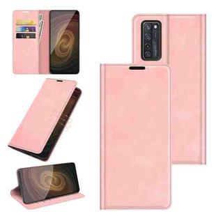 For ZTE Axon 20 5G Retro-skin Business Magnetic Suction Leather Case with Holder & Card Slots & Wallet(Pink)